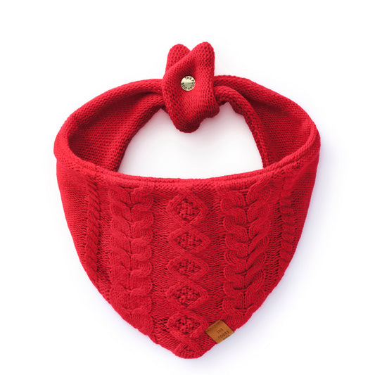 Red Cable Knit Dog Bandana